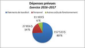 Ce diagramme à secteurs montre la répartition des dépenses prévues pour l'exercice 2016–2017